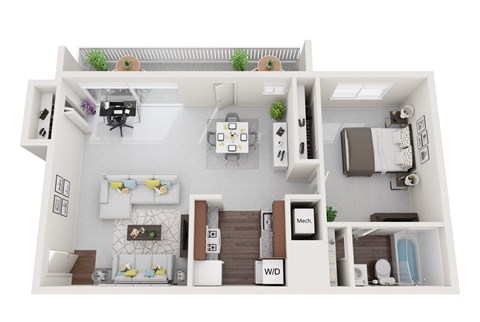 Floor plan for 1 bed, 1 bath, 526 sqft